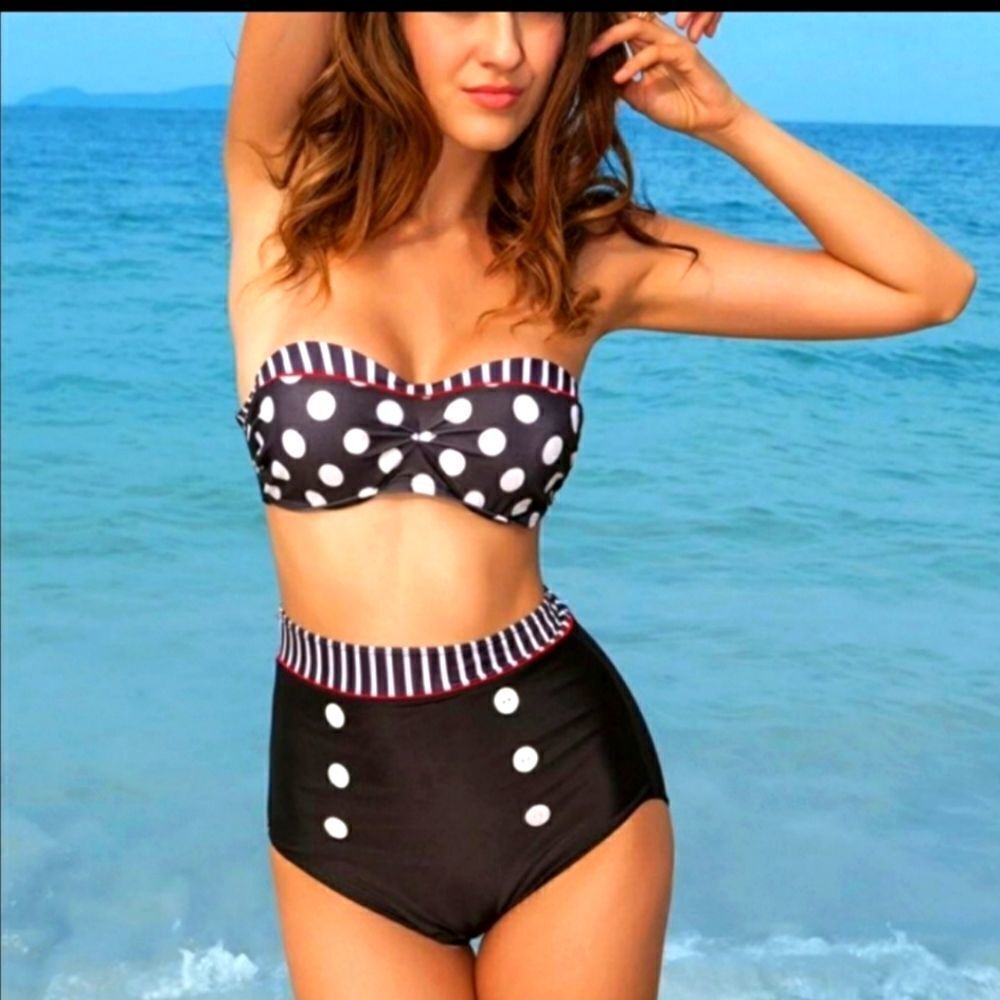  Retro 50' 60's Pin Up Style Two Piece Swim Suit New Size XL